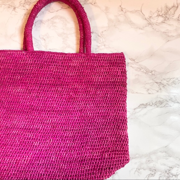 The Little Market Raffia Tote Hot Pink - Picture 6 of 11